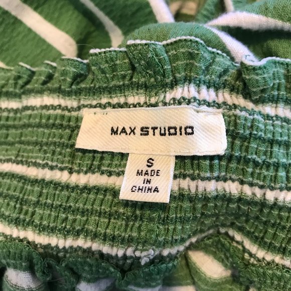 Max Studio SMALL S Green White Striped Off the Shoulder Shirt Blouse Stretch - Picture 7 of 9